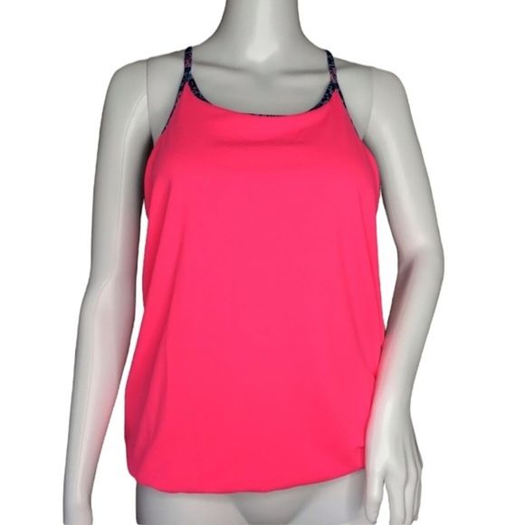 Fabletics Tank Womens XXS Norwalk Pink Blue Racerback 2 in 1 Athleisure Workout - Picture 1 of 7